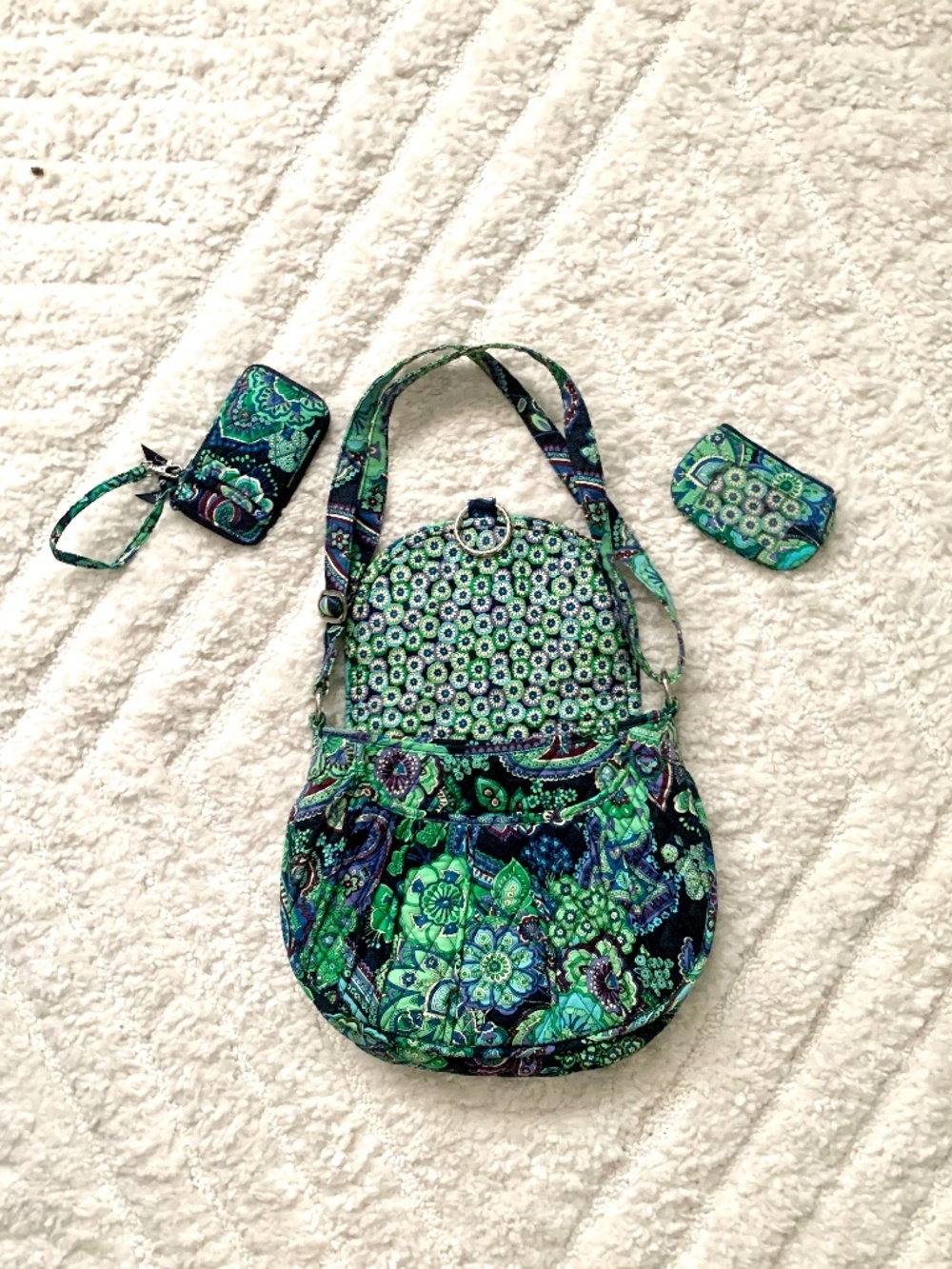 Vera Bradley Blue Rhapsody Saddle Up Bag with ID Coin Purse & Wrist Wallet